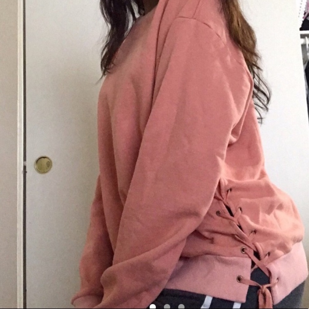 Pink lace up sweater